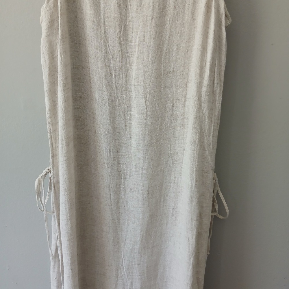 Luna Luz Women's Size Medium Beige Double Slit Maxi Midi Dress Tie Waist Woven - Picture 11 of 14